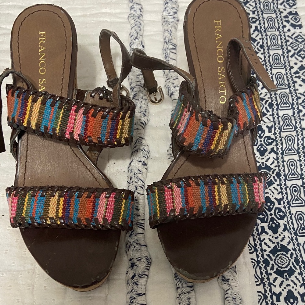 Franco Sarto Brown Multicolor Strap Sandals